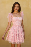 AABEI DRESS For Women Short Prom Dress Gorgeous A-Line Lace up Shoulder Strap Romantic 3D Floral Applique Bowknot Straps Rhinestone Backless Exquisite Hot Sale Homecoming Dress