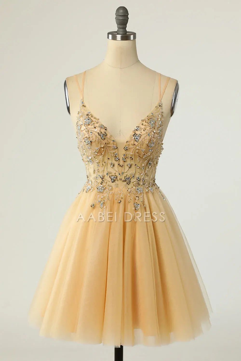 AABEI DRESS For Women Short Prom Dress Gorgeous A Line V Neck Double Spaghetti Straps With Beading Backless Exquisite Dress Affordable Hot Sale Homecoming Dress