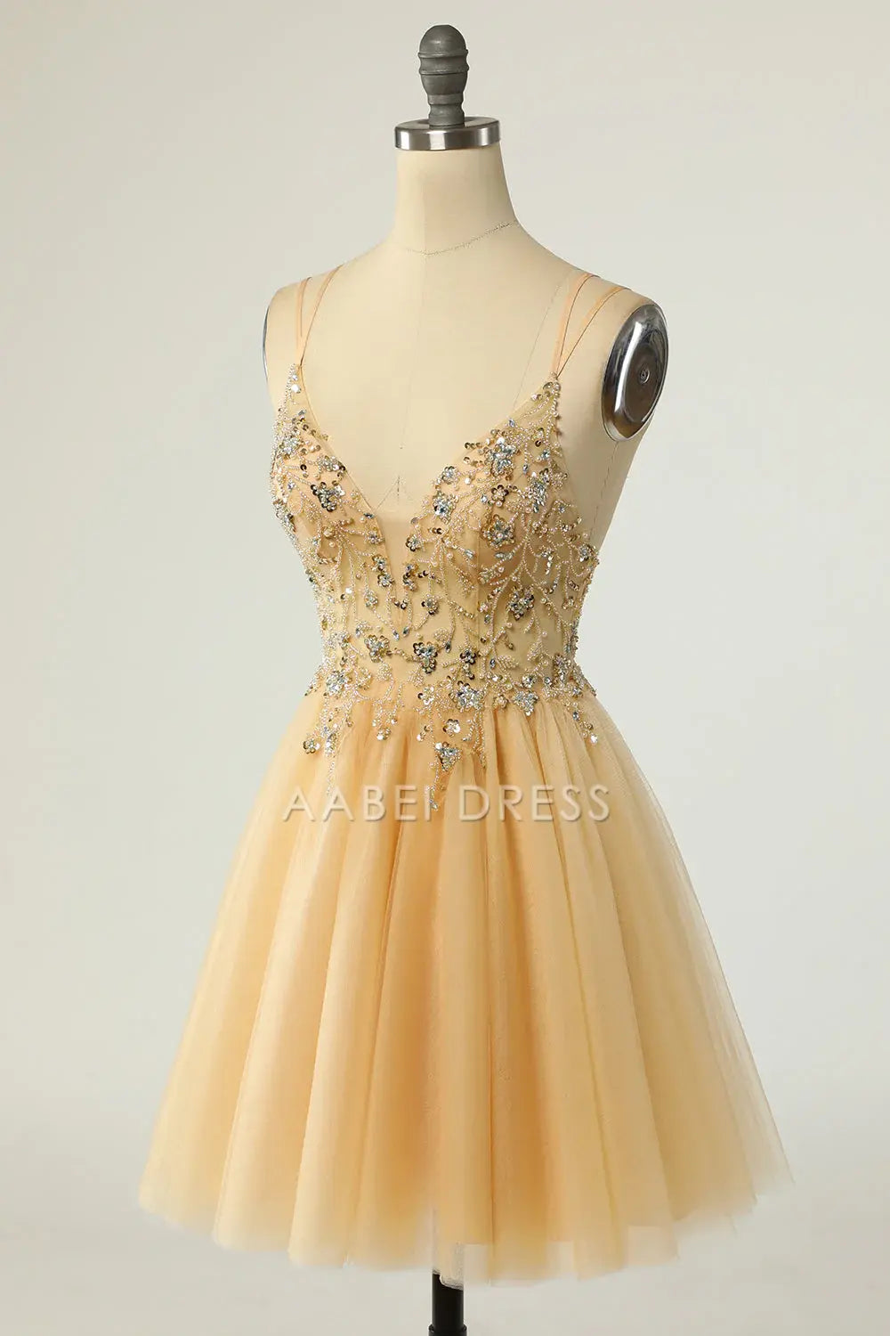 AABEI DRESS For Women Short Prom Dress Gorgeous A Line V Neck Double Spaghetti Straps With Beading Backless Exquisite Dress Affordable Hot Sale Homecoming Dress