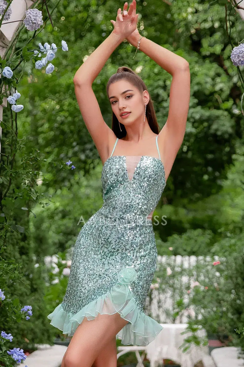 AABEI DRESS For Women Short Prom Dress Green Sheath Spaghetti Straps Ruched Sequins Charming Dress Affordable Hot Sale Homecoming Dress