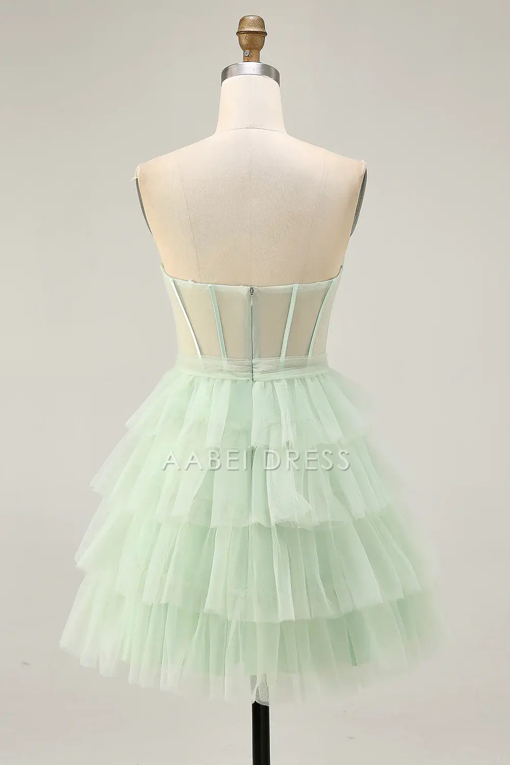 AABEI DRESS For Women Short Prom Dress Light Green A Line Strapless Sweetheart Neckline Backless Layering Ruffles Cute Dress Affordable Hot Sale Homecoming Dress