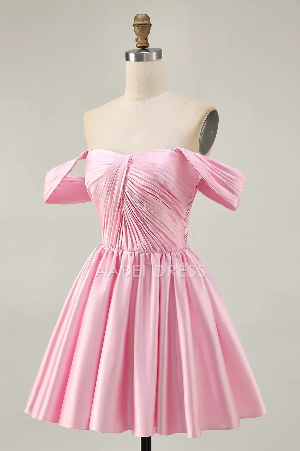 AABEI DRESS For Women Short Prom Dress Pink A Line Off The Shoulder Pleated Low-Cut Elegant Simple Dress Affordable Hot Sale Homecoming Dress