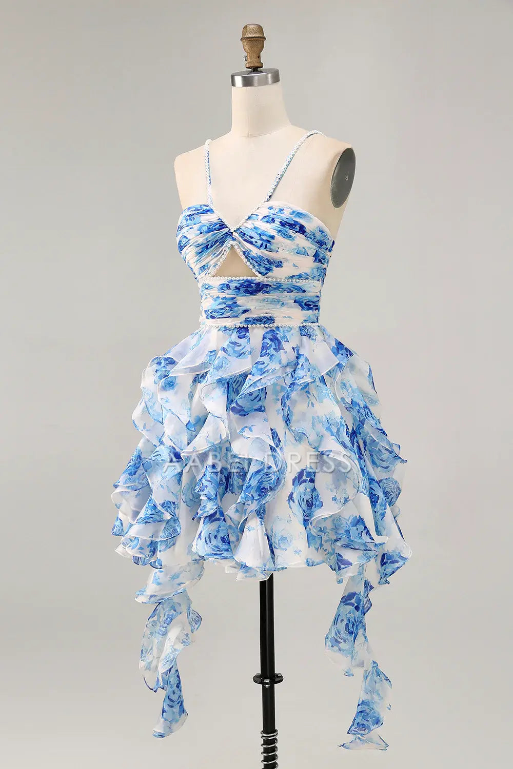 AABEI DRESS For Women Short Prom Dress Printing A Line Pleated Sweetheart Neckline Spaghetti Strap Keyhole Tiers Ruffled With Pearls Exquisite Dress Affordable Hot Sale Homecoming Dress