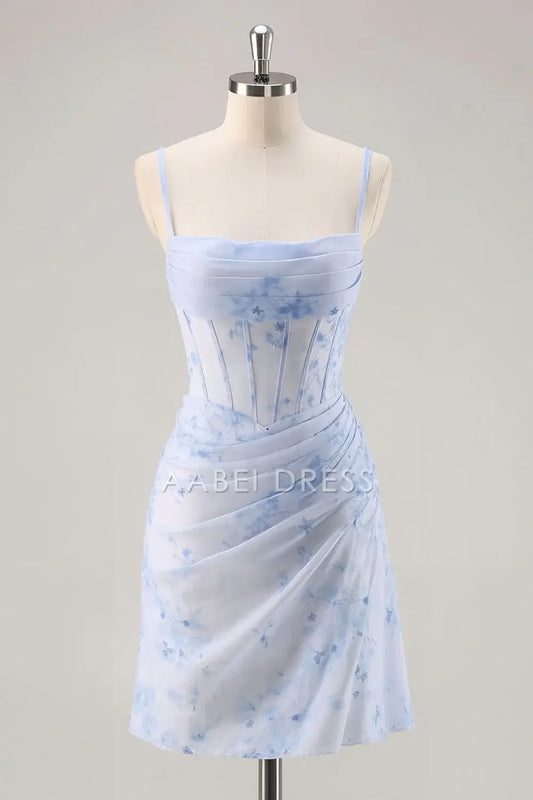 AABEI DRESS For Women Short Prom Dress Printing Sheath Spaghetti Strap Pleated Corset Chic Dress Affordable Hot Sale Homecoming Dress