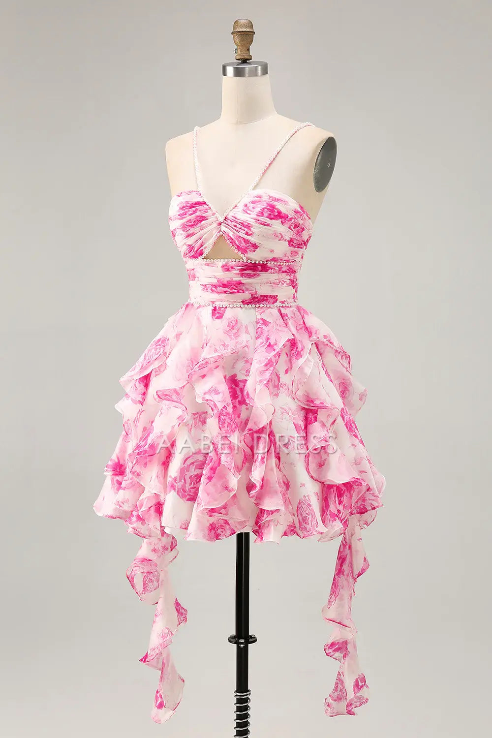 AABEI DRESS For Women Short Prom Dress Romantic Printing A Line Pleated Sweetheart Neckline Spaghetti Strap Keyhole Tiers Ruffled With Pearls Exquisite Dress Affordable Hot Sale Homecoming Dress