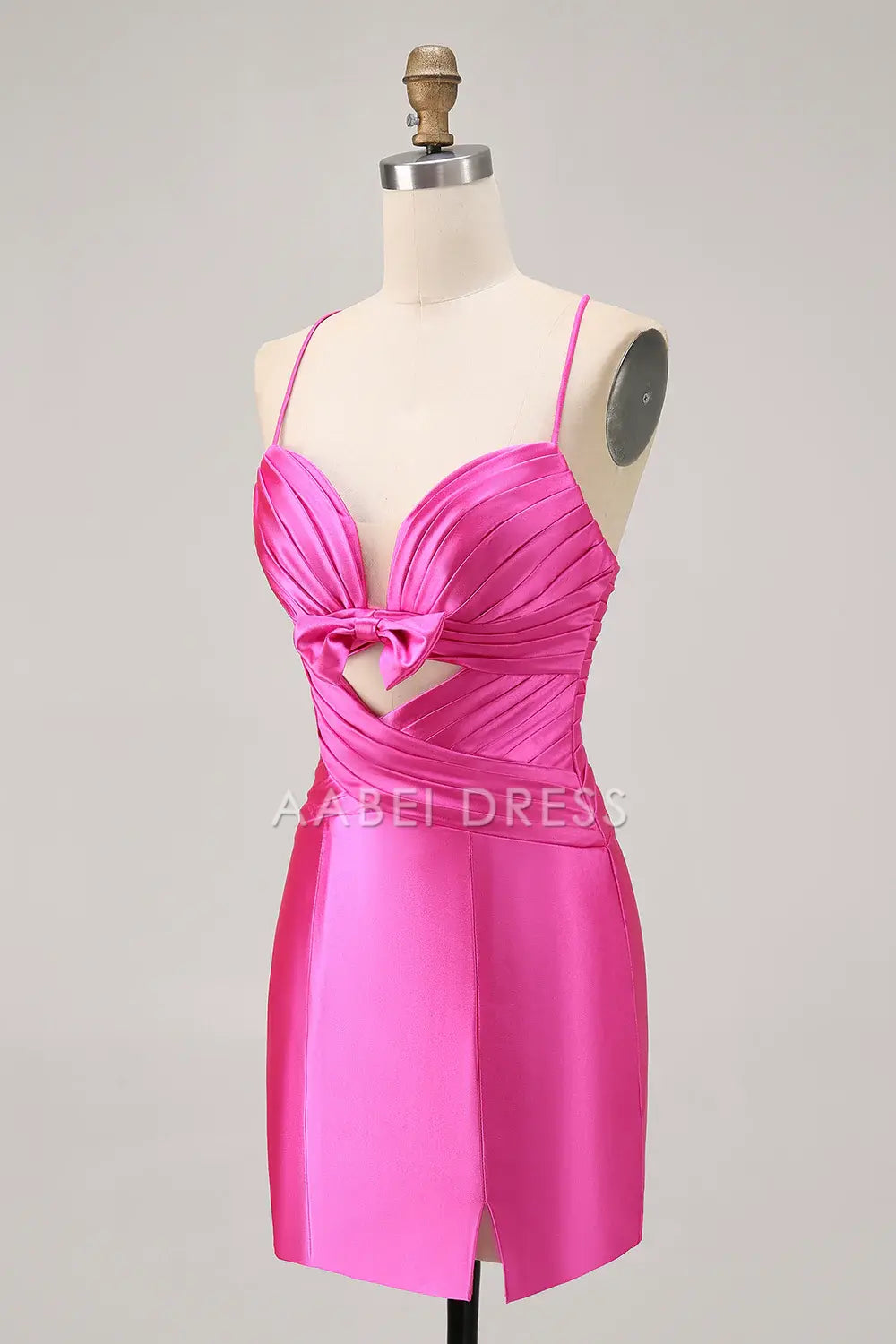 AABEI DRESS For Women Short Prom Dress Sheath Spaghetti Strap Low-Cut Pleated Keyhole Bow With Slit Backless Charming Dress Affordable Hot Sale Homecoming Dress