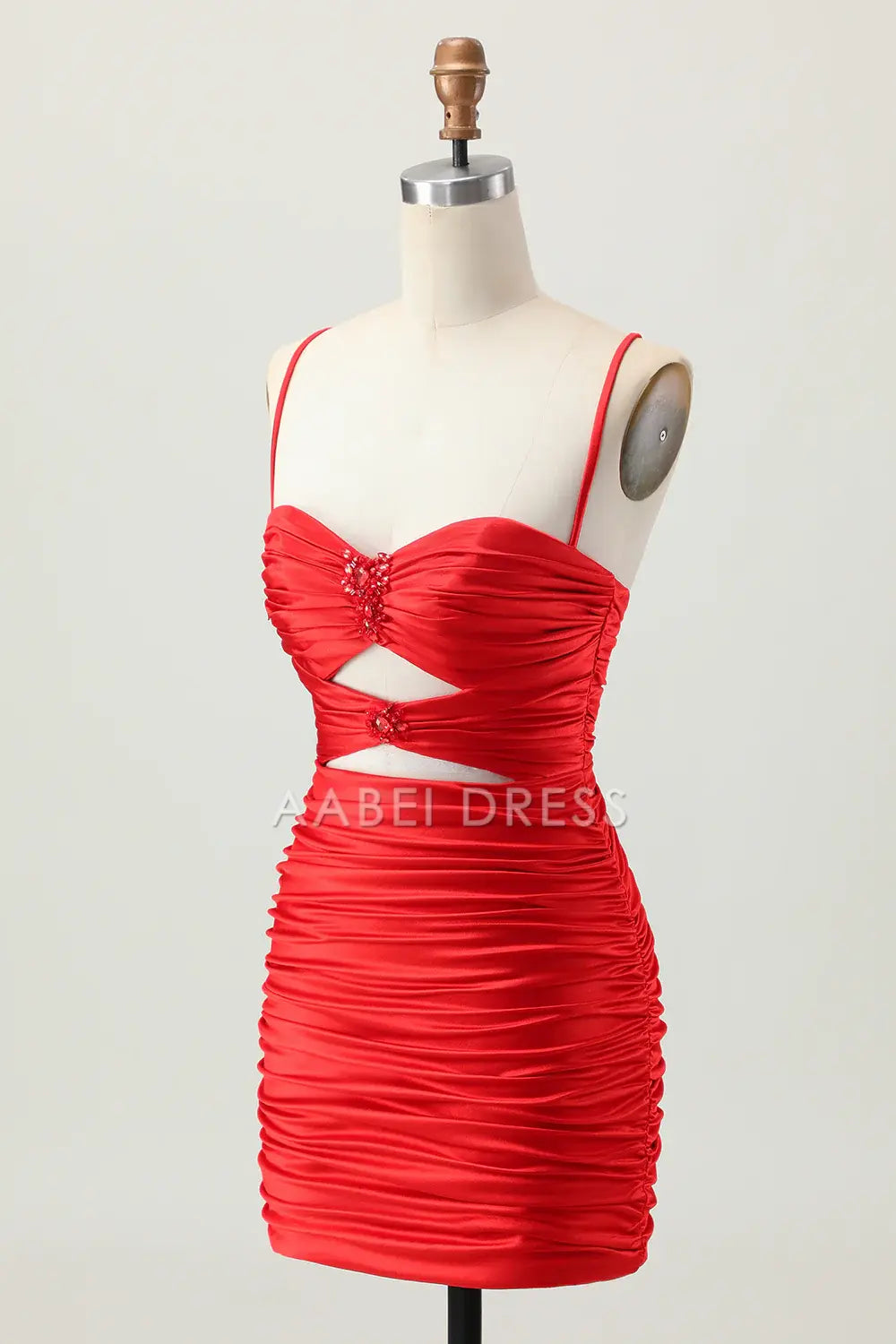 AABEI DRESS For Women Short Prom Dress Sheath Spaghetti Strap Sweetheart Neckline Keyhole Backless With Rhinestone Pleated Dress Affordable Hot Sale Homecoming Dress