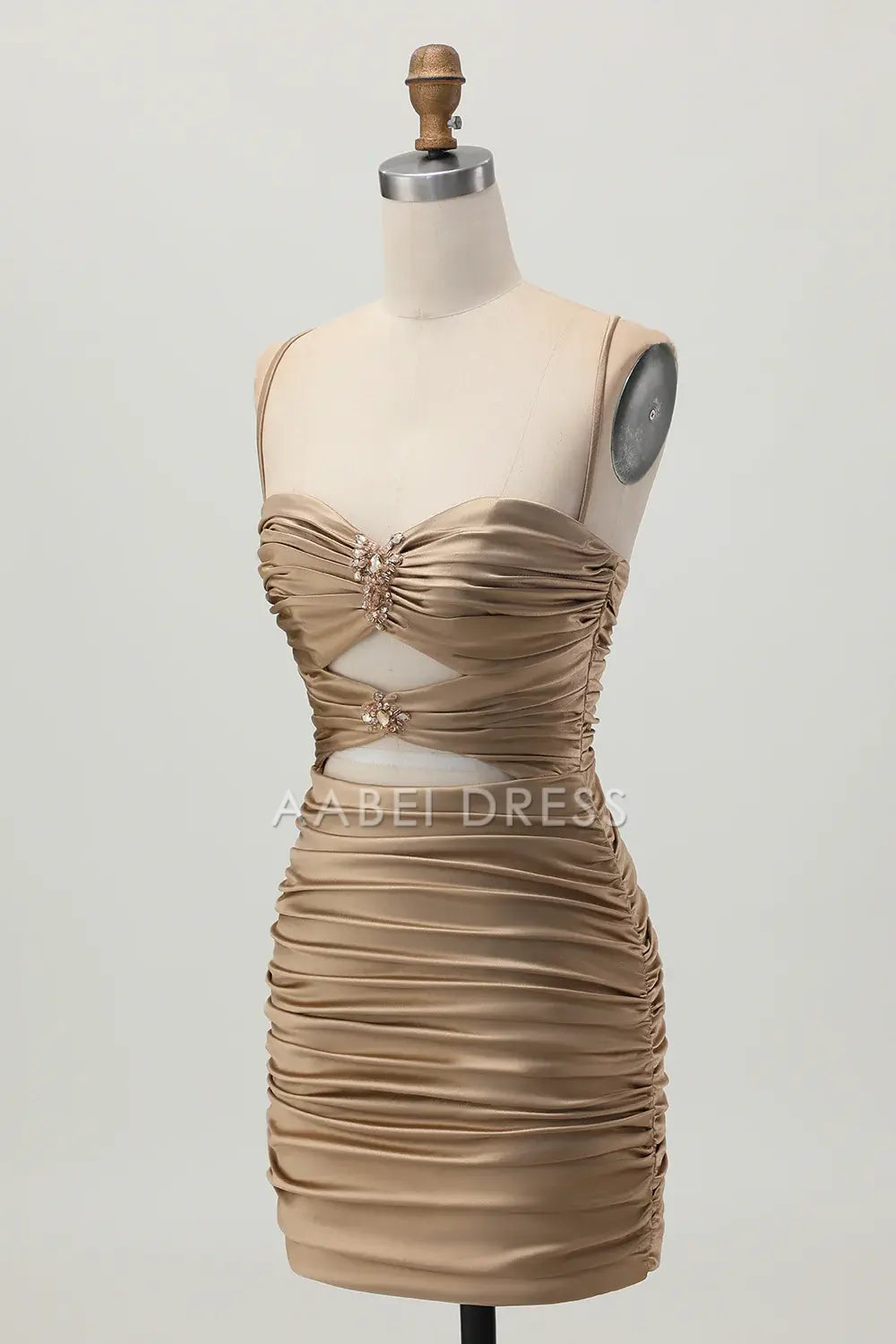 AABEI DRESS For Women Short Prom Dress Sheath Spaghetti Strap Sweetheart Neckline Keyhole Backless With Rhinestone Pleated Dress Affordable Hot Sale Homecoming Dress