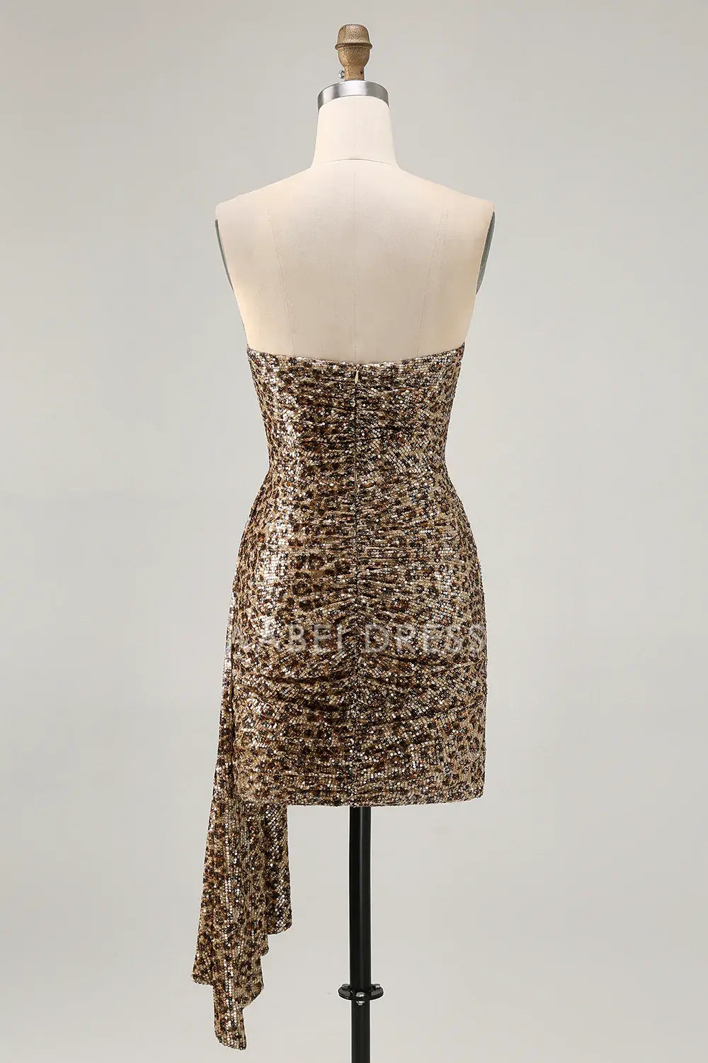 AABEI DRESS For Women Short Prom Dress Sheath Strapless Sweetheart Neckline Unique Leopard Printed Sequin Pleated Dress Affordable Hot Sale Homecoming Dress