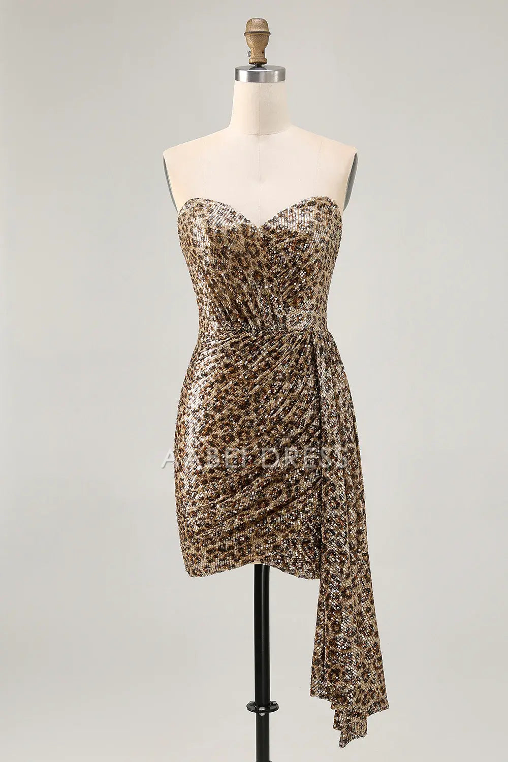 AABEI DRESS For Women Short Prom Dress Sheath Strapless Sweetheart Neckline Unique Leopard Printed Sequin Pleated Dress Affordable Hot Sale Homecoming Dress