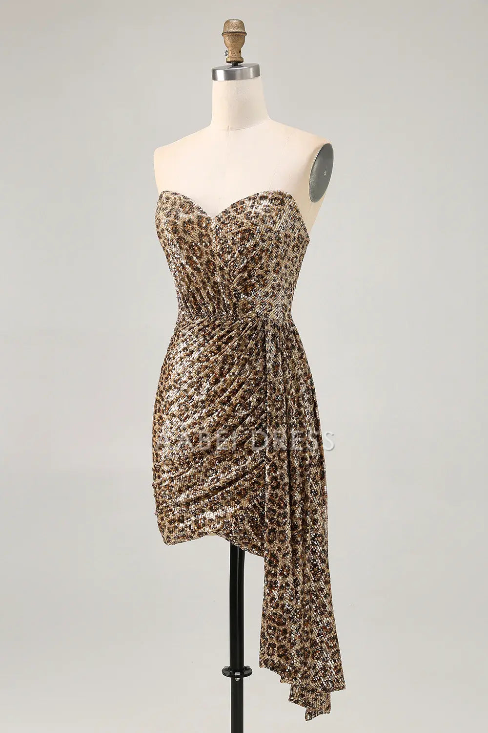 AABEI DRESS For Women Short Prom Dress Sheath Strapless Sweetheart Neckline Unique Leopard Printed Sequin Pleated Dress Affordable Hot Sale Homecoming Dress