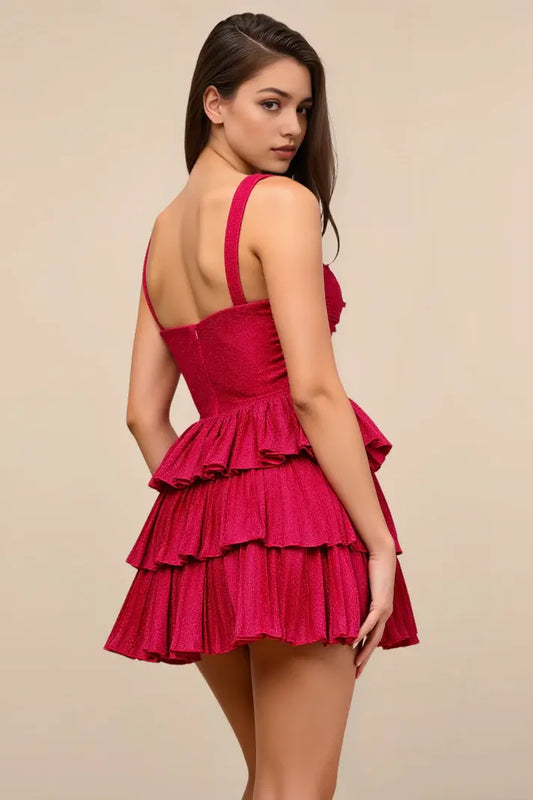 AABEI DRESS For Women Short Prom Dress Shiny Cute A-Line Sweetheart Neck Hollow Out Tiered Ruched Fashion Hot Sale Homecoming Dress