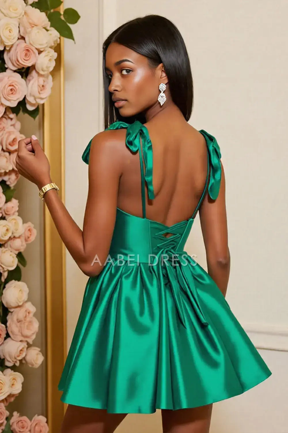 AABEI DRESS For Women Short Prom Dress Simple Green A Line Spaghetti Strap Backless Dress Affordable Hot Sale Homecoming Dress