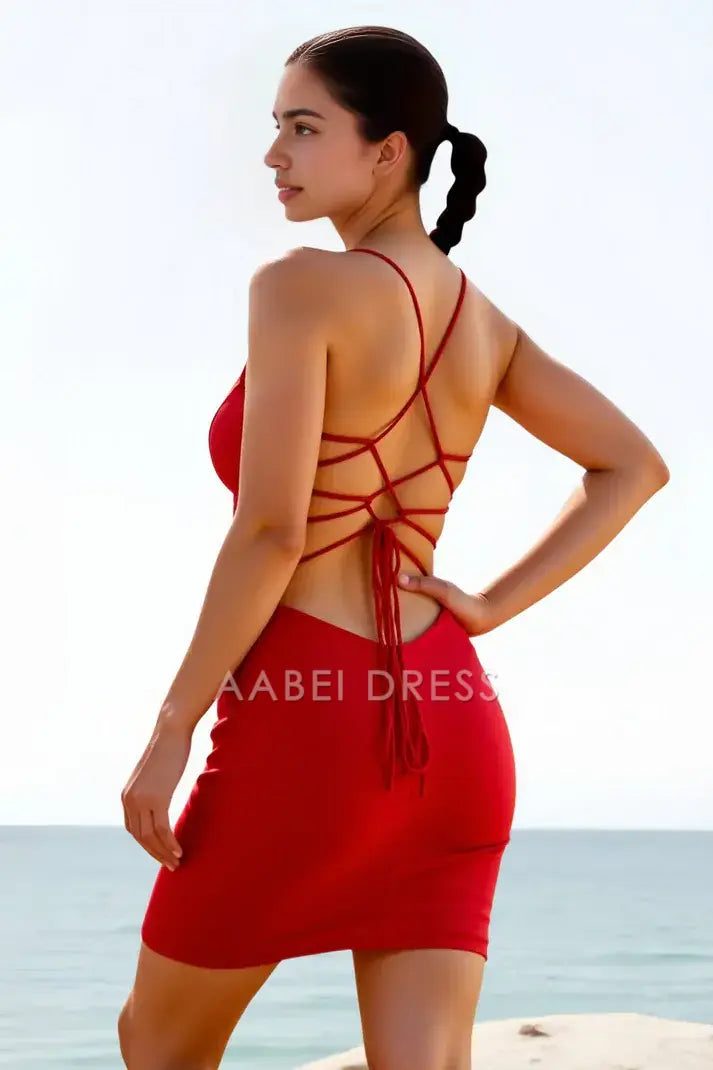 AABEI DRESS For Women Short Prom Dress Simple Sheath V-Neck Spaghetti Strap Backless Charming Hot Sale Homecoming Dress