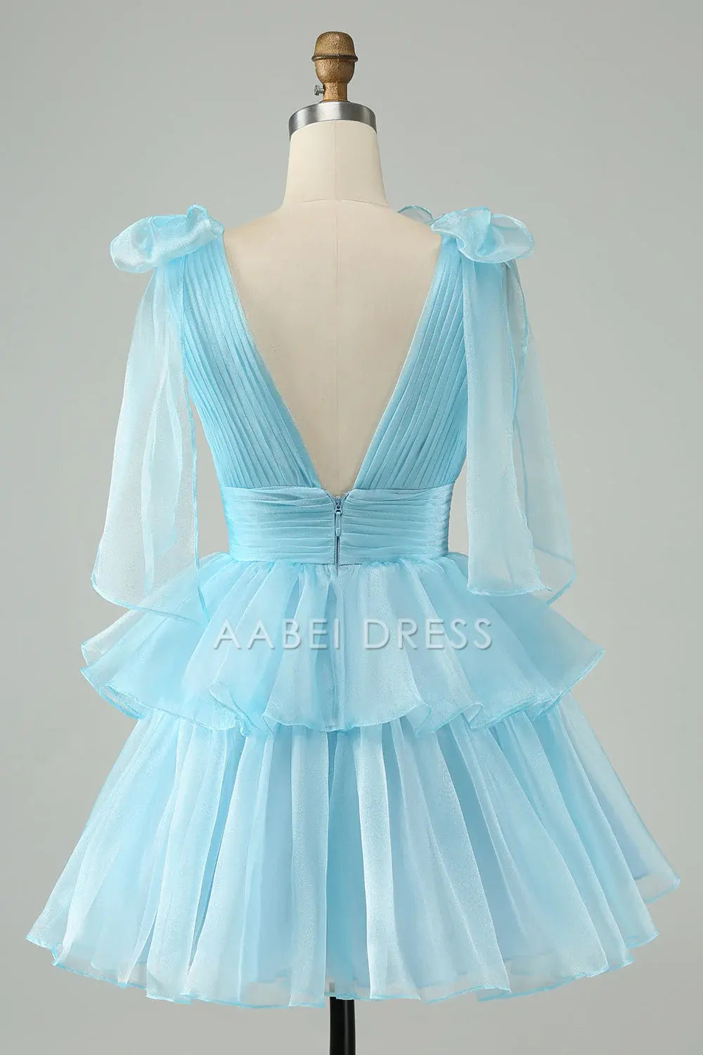 AABEI DRESS For Women Short Prom Dress Sky Blue A Line V Neck Pleated Top Tiered Ruched Backless Cute Dress Affordable Hot Sale Homecoming Dress