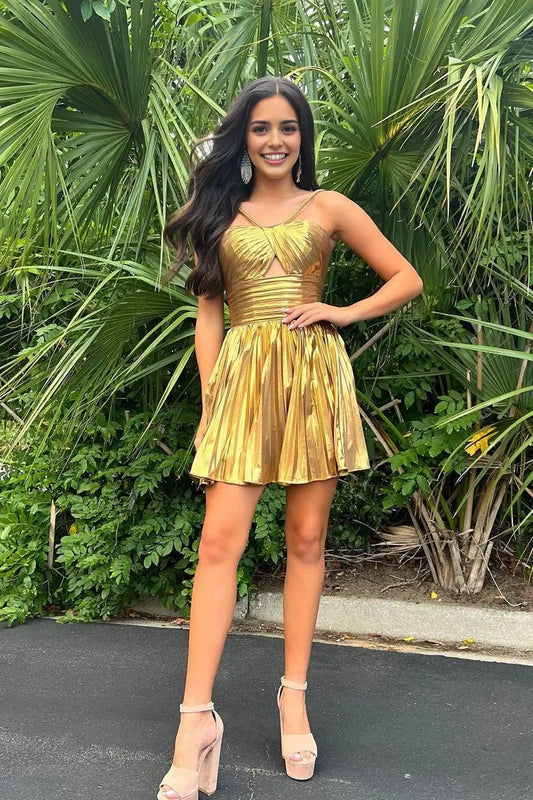 AABEI DRESS For Women Short Prom Dress Sparkle A-Line Spaghetti Strap Keyhole Backless Pleated Dress Affordable Hot Sale Homecoming Dress