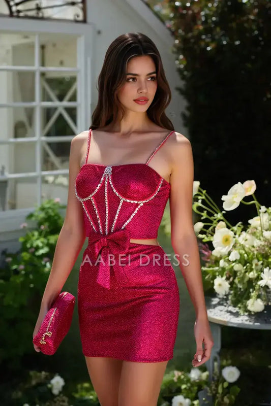 AABEI DRESS For Women Short Prom Dress Sparkle Sheath Spaghetti Straps Beaded Sequin Hollow Out With Bow Chic Mini Dresses Hot Sale Homecoming Dress
