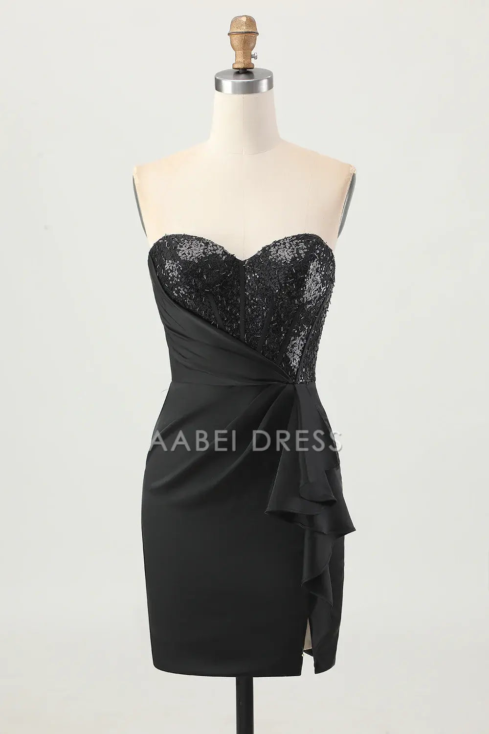 AABEI DRESS For Women Short Prom Dress Sparkly Black Sheath Tight Strapless Sweetheart Neckline With Sequins Ruched Charming Dress Affordable Hot Sale Homecoming Dress