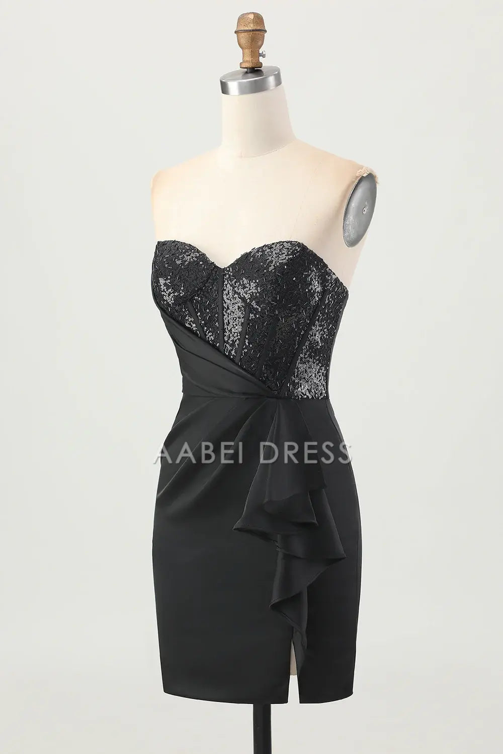 AABEI DRESS For Women Short Prom Dress Sparkly Black Sheath Tight Strapless Sweetheart Neckline With Sequins Ruched Charming Dress Affordable Hot Sale Homecoming Dress