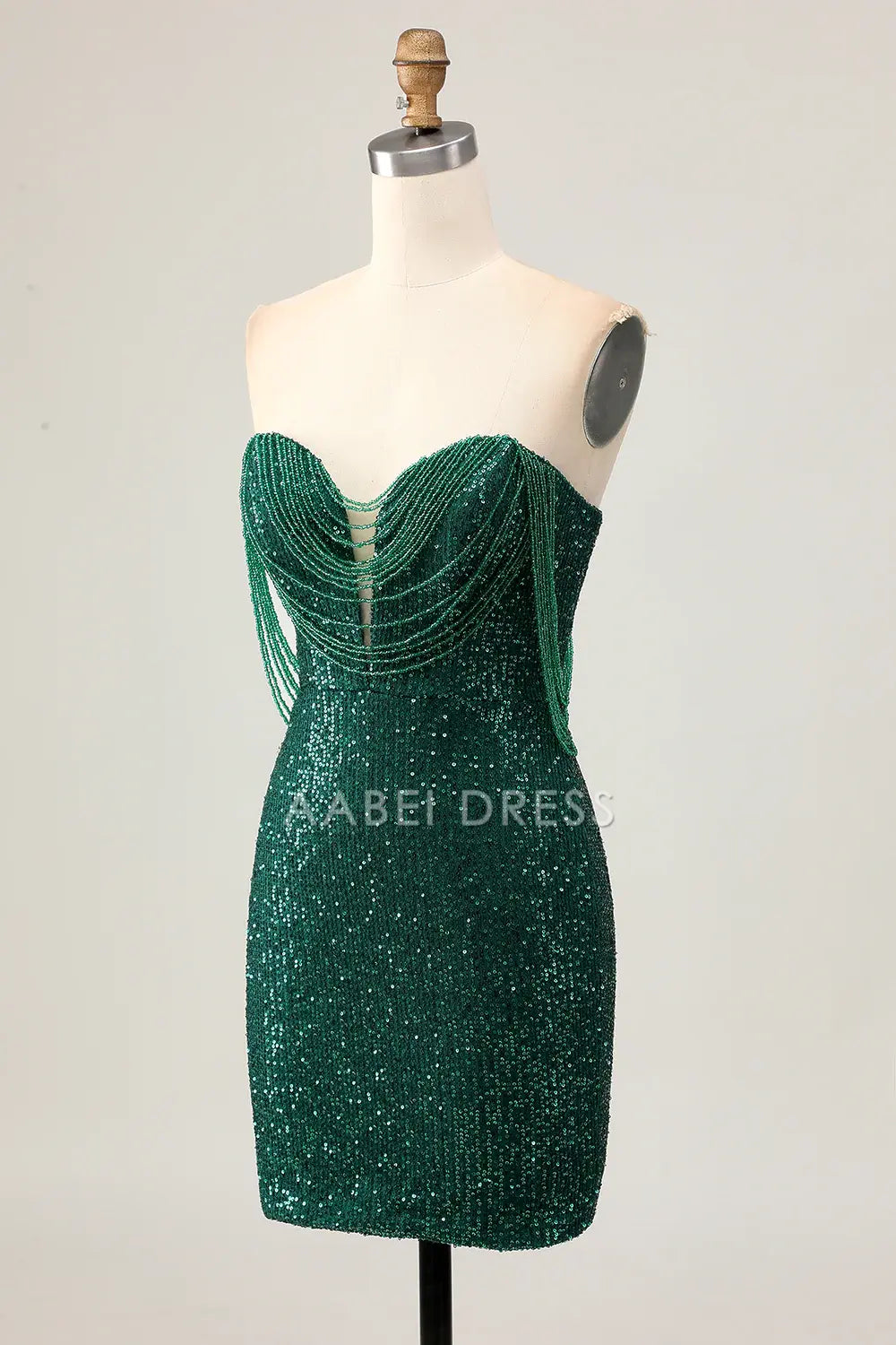 AABEI DRESS For Women Short Prom Dress Sparkly Dark Green Sheath Strapless Sweetheart Neckline Sequins With Beading Chic Dress Affordable Hot Sale Homecoming Dress