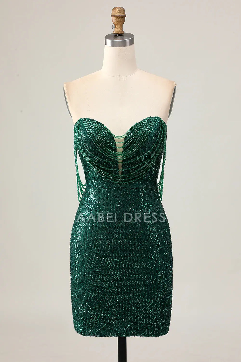 AABEI DRESS For Women Short Prom Dress Sparkly Dark Green Sheath Strapless Sweetheart Neckline Sequins With Beading Chic Dress Affordable Hot Sale Homecoming Dress