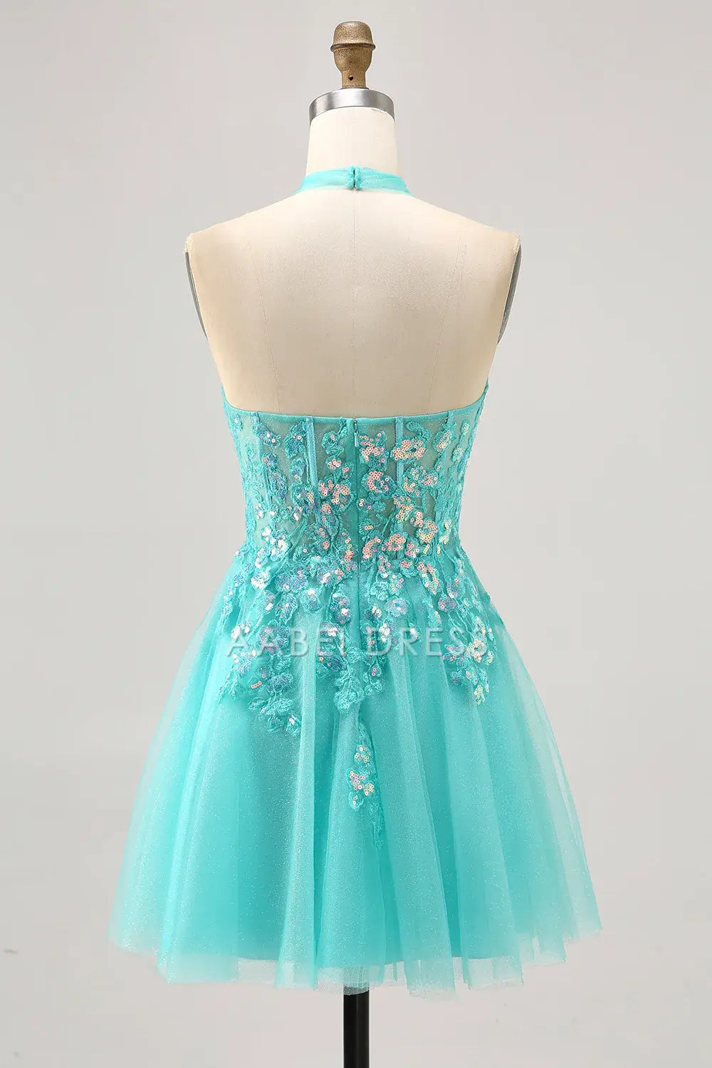 AABEI DRESS For Women Short Prom Dress Sparkly Green Halter Corset Sequin Lace Appliques Cute Dress Affordable Hot Sale Homecoming Dress