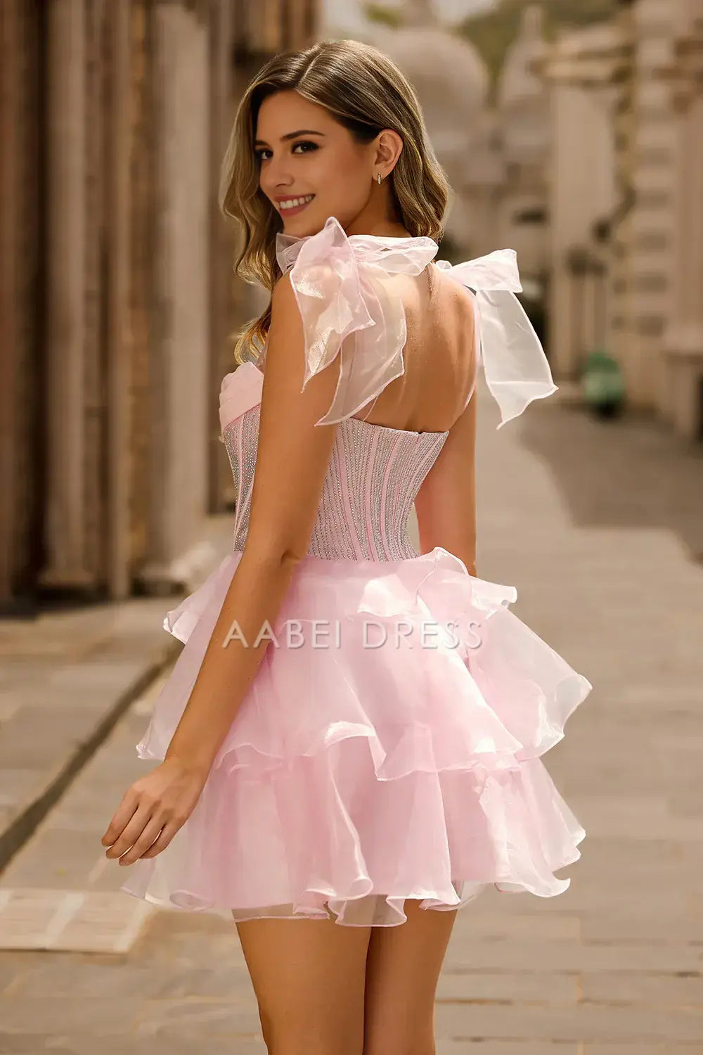 AABEI DRESS For Women Short Prom Dress Sparkly Pink A Line Sweetheart Neckline With Beading Ruched Tiered Ruched Dress Affordable Hot Sale Homecoming Dress