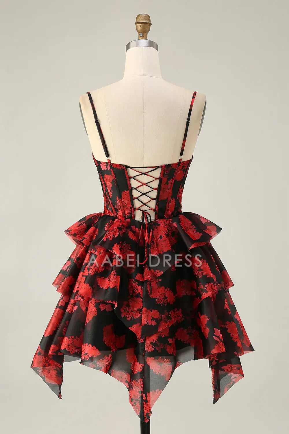 AABEI DRESS For Women Short Prom Dress Unique Black Red A Line Spaghetti Strap Pleated Corset With Layering Ruffles Retro Dress Affordable Hot Sale Homecoming Dress
