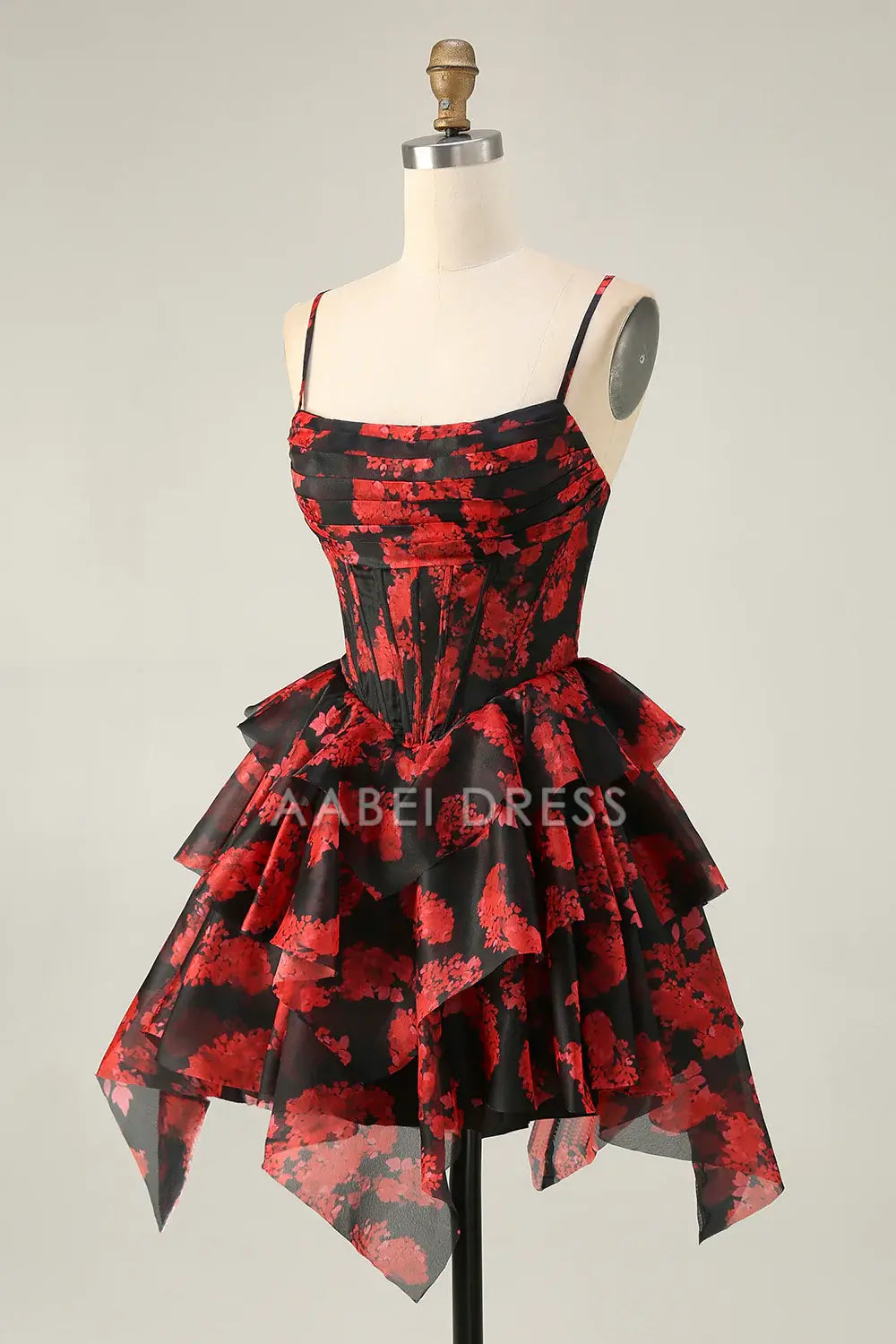 AABEI DRESS For Women Short Prom Dress Unique Black Red A Line Spaghetti Strap Pleated Corset With Layering Ruffles Retro Dress Affordable Hot Sale Homecoming Dress