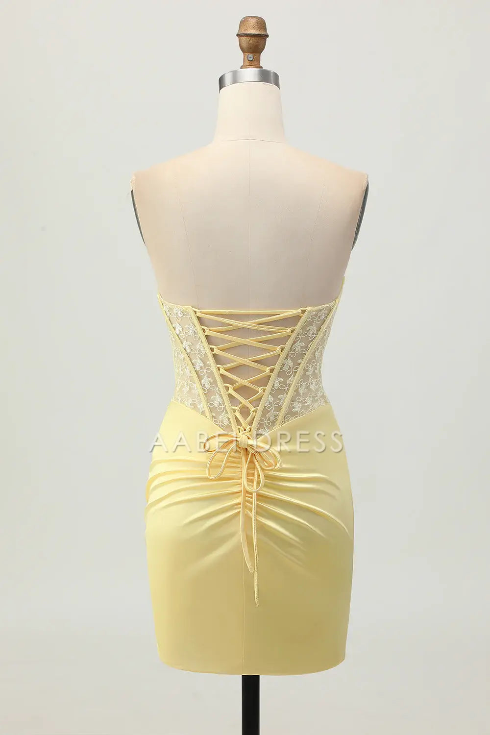 AABEI DRESS For Women Short Prom Dress Yellow Sheath Strapless With Lace Pleated With Slit Backless Exquisite Dress Affordable Hot Sale Homecoming Dress