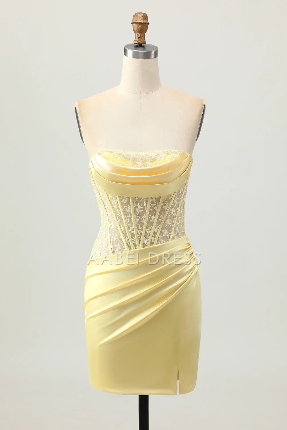 AABEI DRESS For Women Short Prom Dress Yellow Sheath Strapless With Lace Pleated With Slit Backless Exquisite Dress Affordable Hot Sale Homecoming Dress