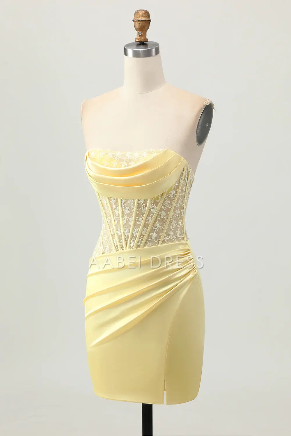 AABEI DRESS For Women Short Prom Dress Yellow Sheath Strapless With Lace Pleated With Slit Backless Exquisite Dress Affordable Hot Sale Homecoming Dress