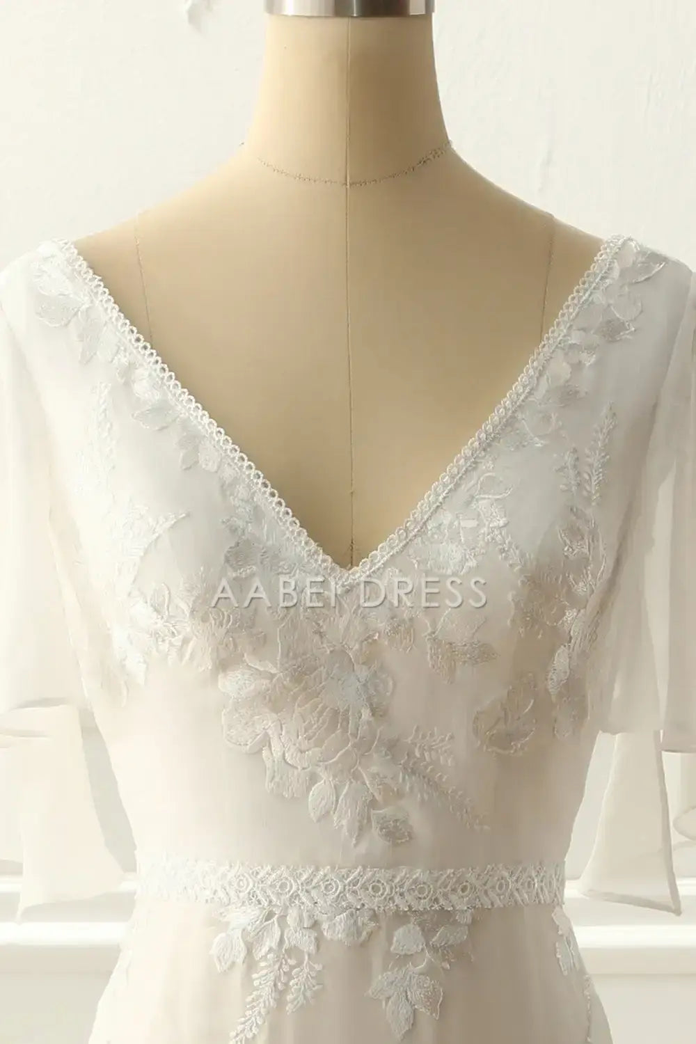 AABEI DRESS Formal Wear Dresses A-Line V Neck flowing Sleeves Lace Appliques Sweep Train Elegant Wedding Dress