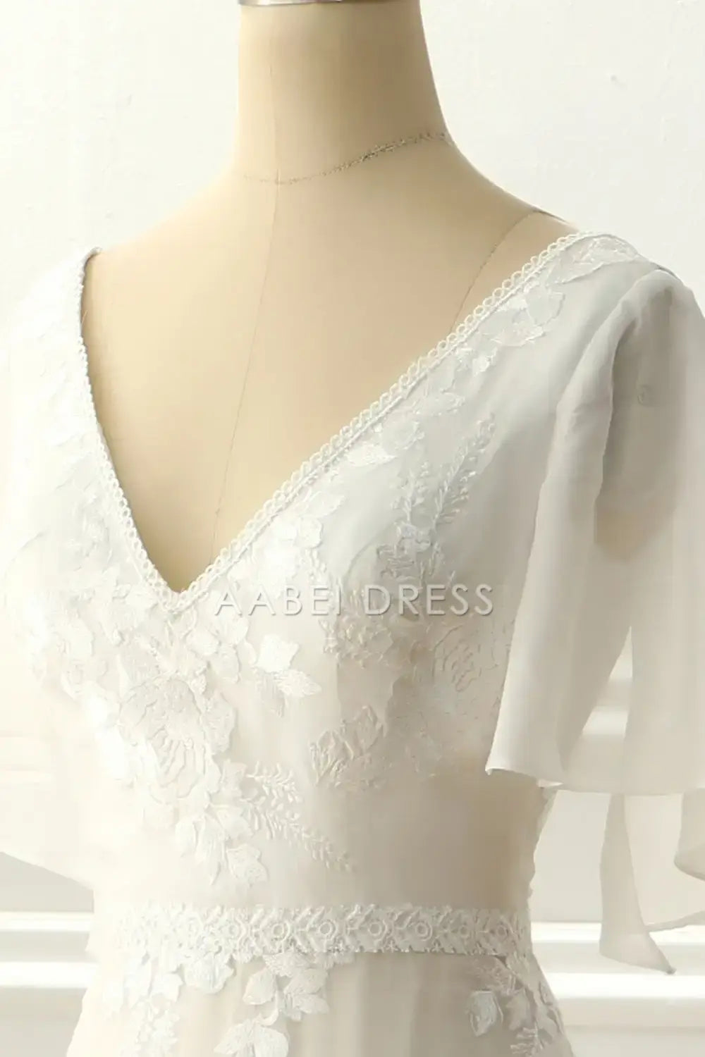 AABEI DRESS Formal Wear Dresses A-Line V Neck flowing Sleeves Lace Appliques Sweep Train Elegant Wedding Dress