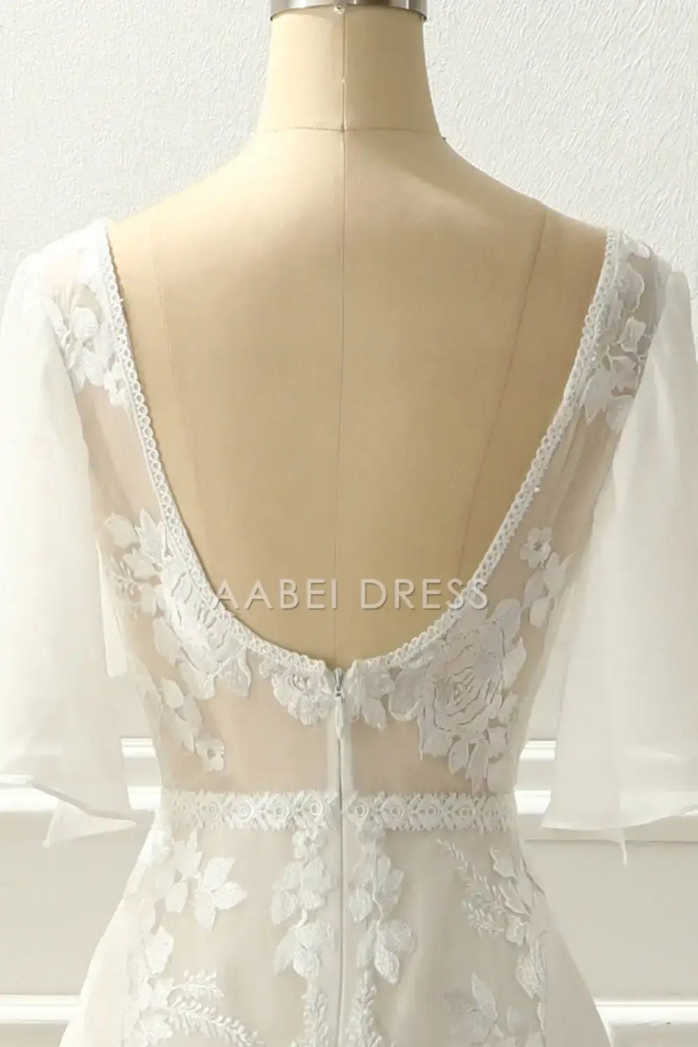 AABEI DRESS Formal Wear Dresses A-Line V Neck flowing Sleeves Lace Appliques Sweep Train Elegant Wedding Dress