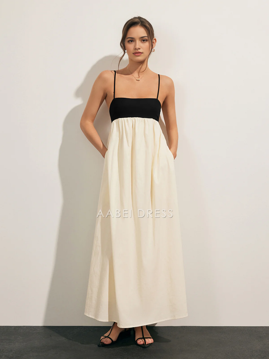 AABEI DRESS Formal Wear Dresses A Line Low-Cut Spaghetti Strap Open Back Contrast Fashion Long Dress Hot Sale Prom Dress
