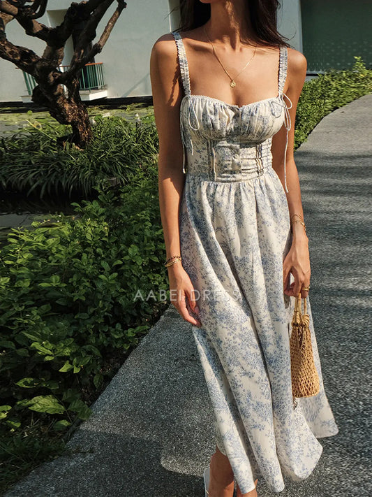 AABEI DRESS Formal Wear Dresses A Line Low cut Ruched Shoulder Strap Printing Floral Cute Hot Sale Prom Dress