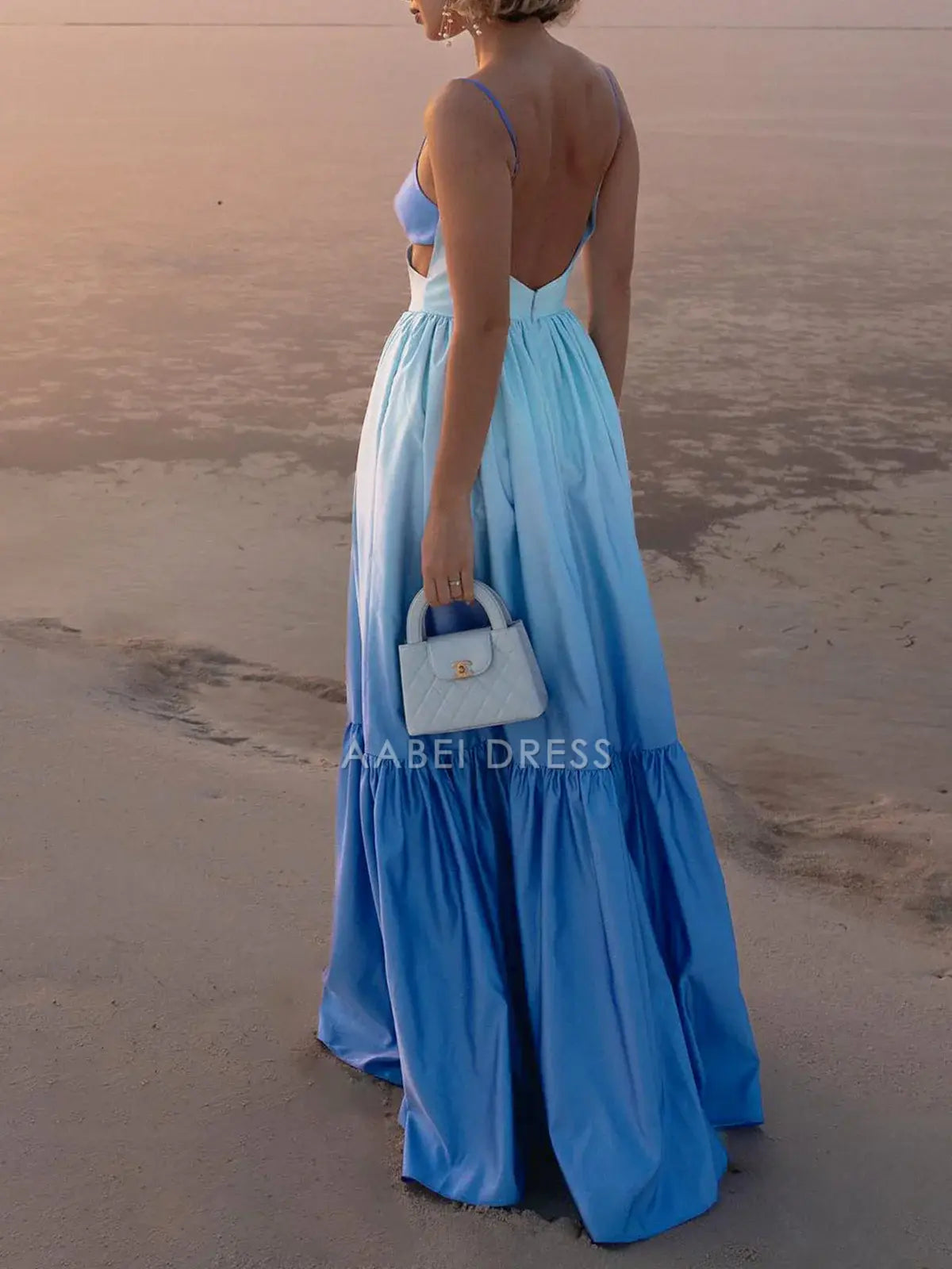 AABEI DRESS Formal Wear Dresses A Line Spaghetti Strap Backless Cutout Pleated Cute Long Dress Hot Sale Prom Dress