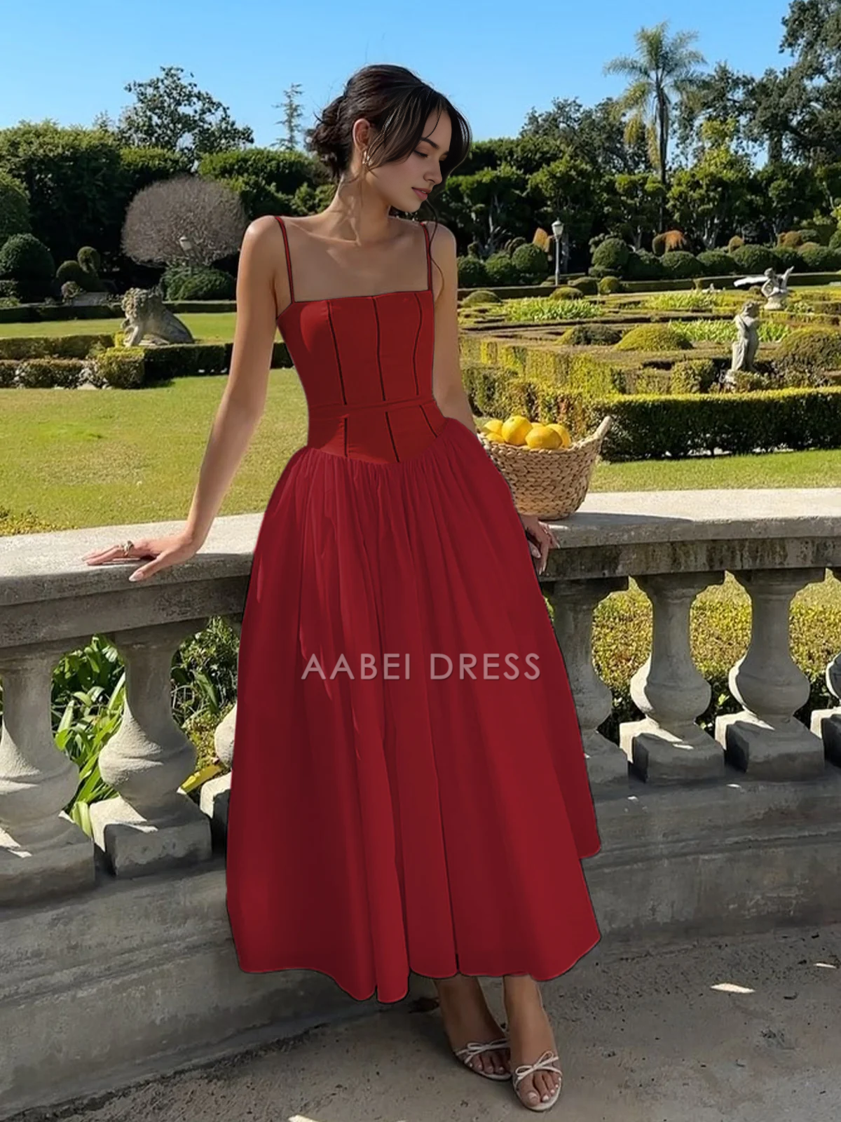 AABEI DRESS Formal Wear Dresses A Line Spaghetti Strap Low-Cut Elegant Simple Hot Sale Prom Dress