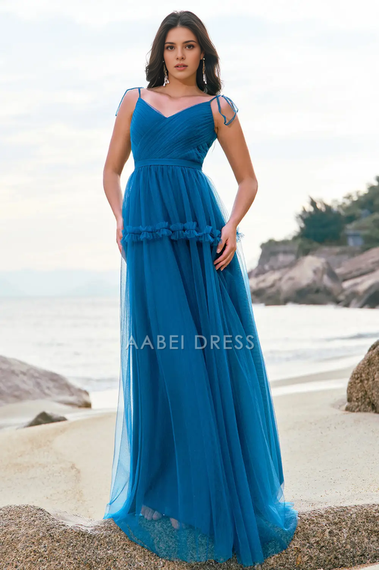 AABEI DRESS Formal Wear Dresses A Line Spaghetti Strap V Neck Pleated Fantastic Long Dress Hot Sale Prom Dress