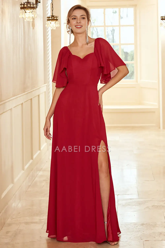 AABEI DRESS Formal Wear Dresses A Line Sweetheart Neckline Flutter Sleeves Side Fork Backless Elegant Hot Sale Prom Dress