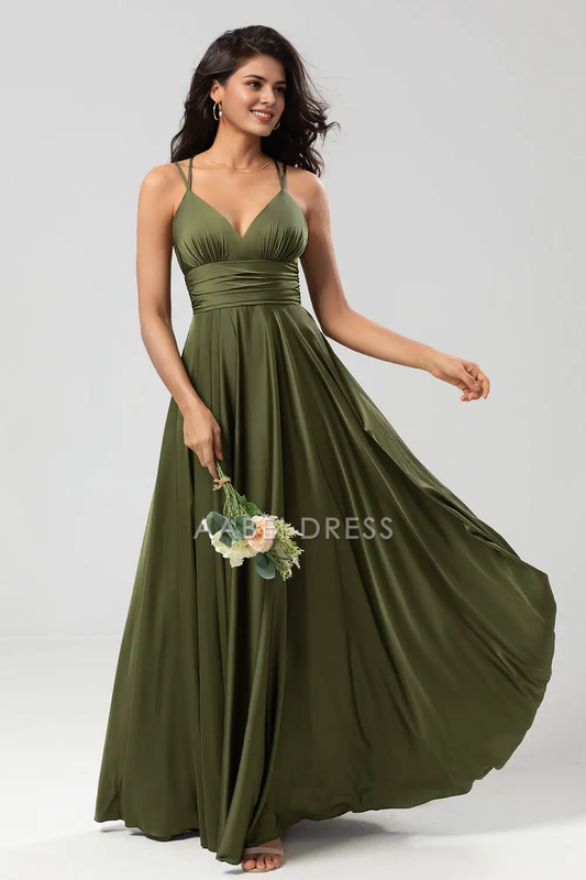 AABEI DRESS Formal Wear Dresses A Line V Neck Spaghetti Straps Backless With Pleated Elegant Long Dress Hot Sale Prom Dress