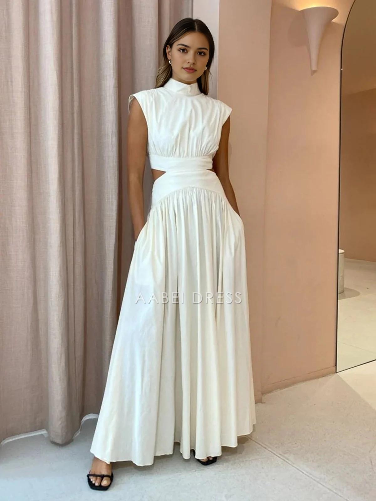 AABEI DRESS Formal Wear Dresses Elegant A Line Mock Neck Sleeveless Cut Out Fashion Long Dress Hot Sale Prom Dress