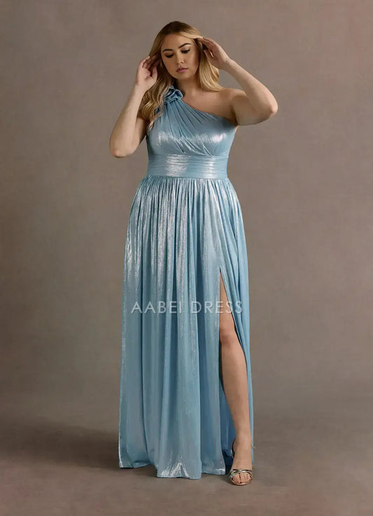 AABEI DRESS Formal Wear Dresses Elegant A Line One Shoulder Side Fork Plus Size Pleated Dress Sparkle Party Dress Hot Sale Prom Dress