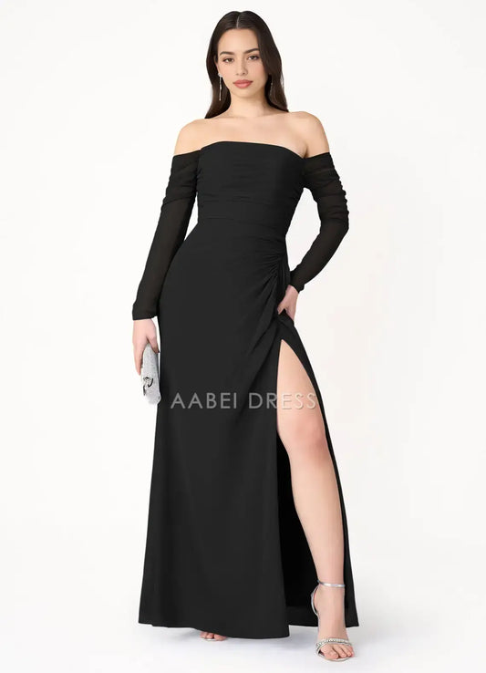 AABEI DRESS Formal Wear Dresses Elegant Sheath Off Shoulder Long Sleeves Side Fork Exquisite Party Dress Hot Sale Prom Dress