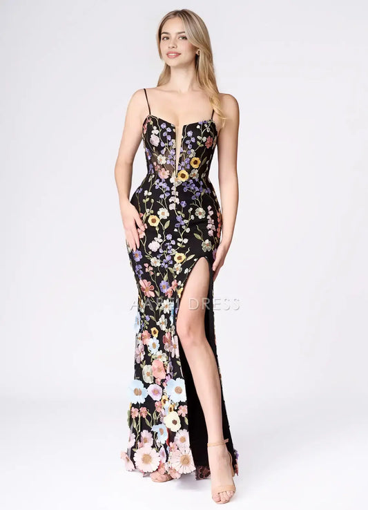 AABEI DRESS Formal Wear Dresses Exquisite 3D Floral Mermaid V Neck Spaghetti Strap Backless High Thigh Slit Charming Party Dress Hot Sale Prom Dress