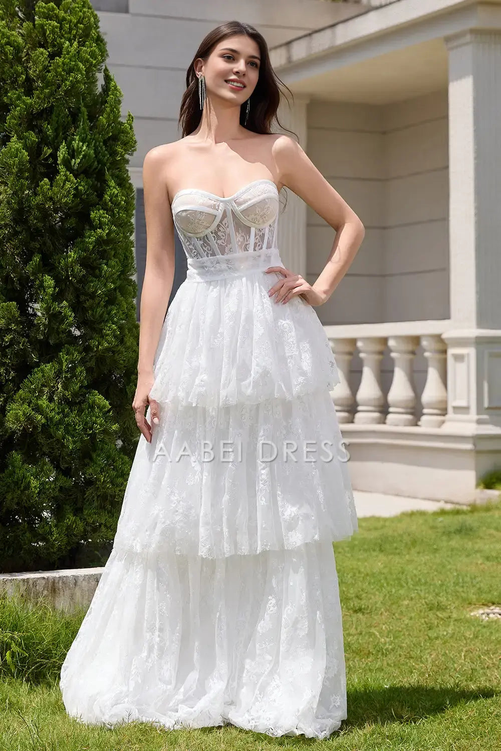 AABEI DRESS Formal Wear Dresses Exquisite A Line Strapless Sweetheart Corset Tiered Lace Long Wedding Dress