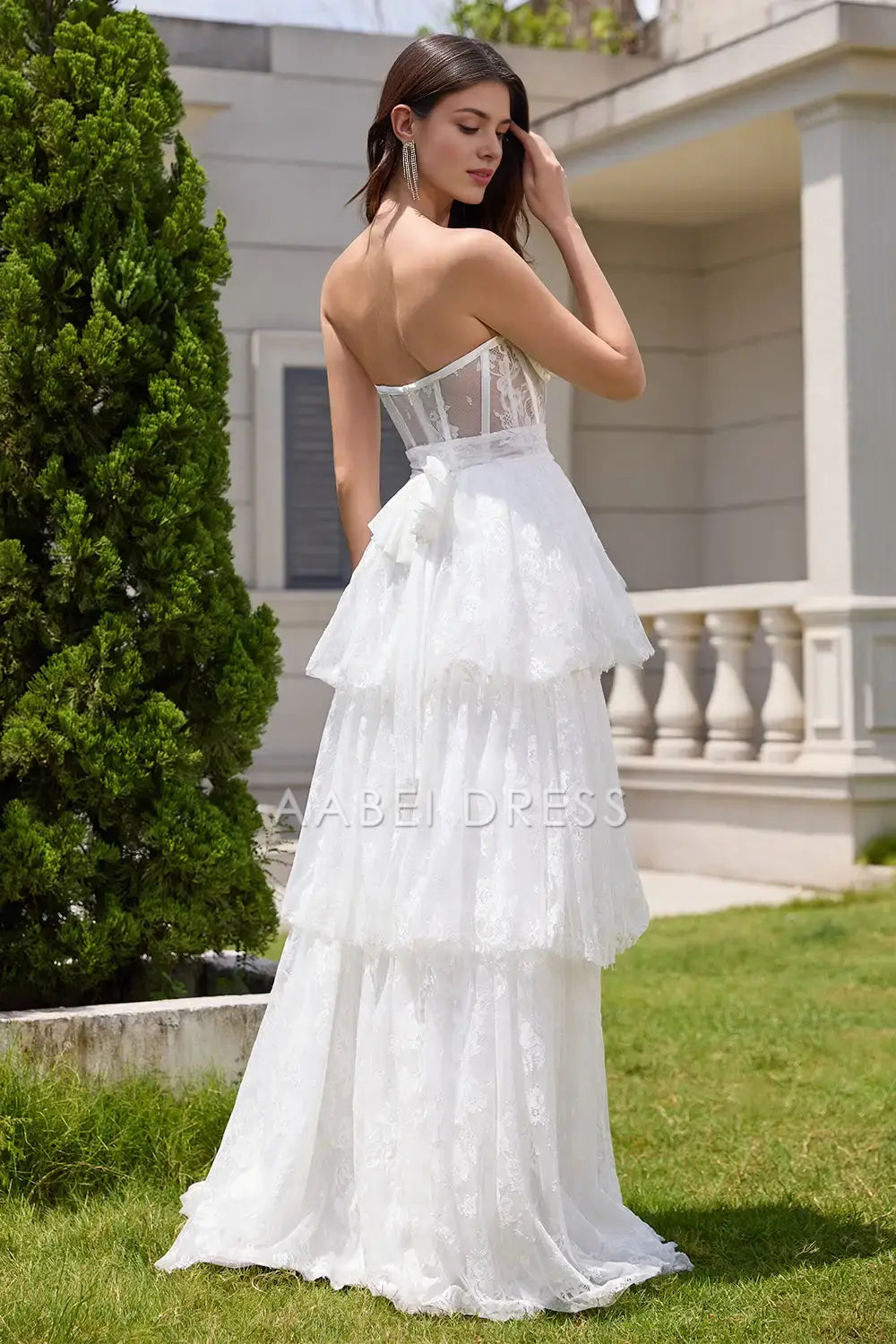AABEI DRESS Formal Wear Dresses Exquisite A Line Strapless Sweetheart Corset Tiered Lace Long Wedding Dress