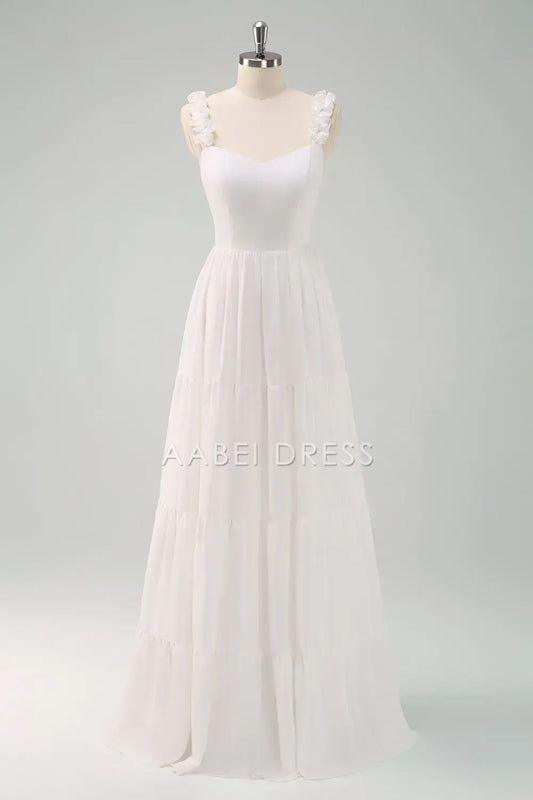 AABEI DRESS Formal Wear Dresses Exquisite A Line Sweetheart Ruffled Shoulder Strap Backless Bow Cute Wedding Dress