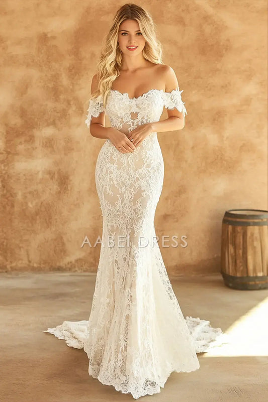 AABEI DRESS Formal Wear Dresses Exquisite Mermaid Off The Shoulder Sweetheart Lace Charming Long Wedding Dress